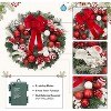 Christmas Wreath for Front Door, 24 In Pre-Lit Christmas Wreath with Flower & Bow for Door Fireplace Wall Window, Indoor Outdoor Xmas Decor - 3 of 4