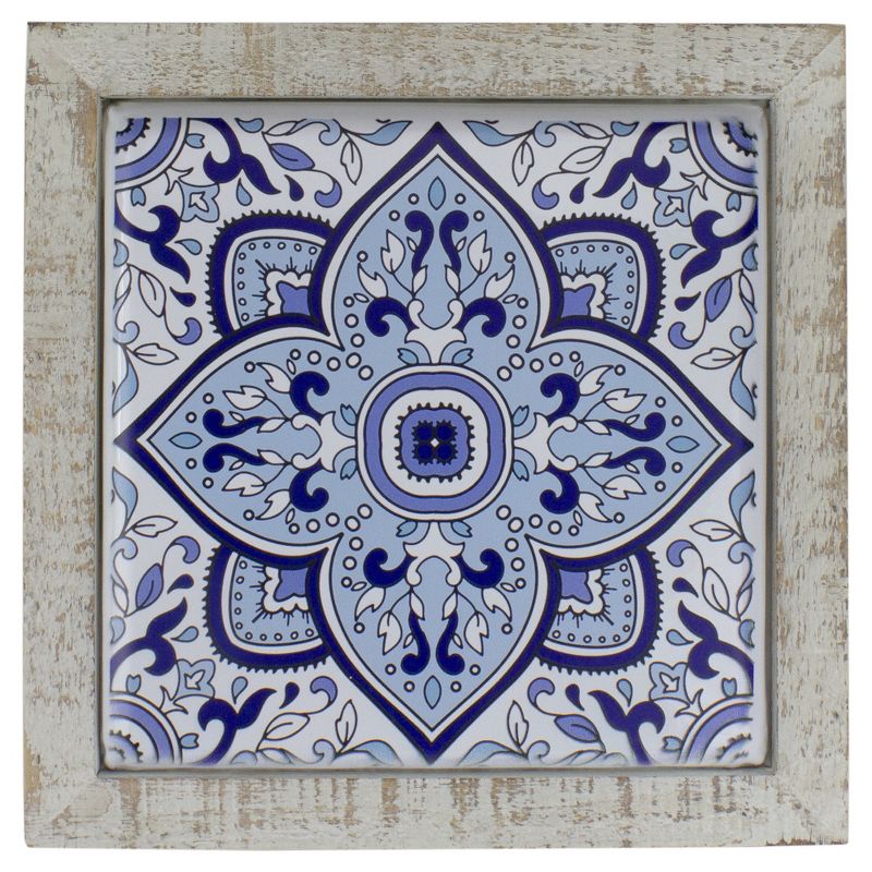 Raz Imports 9.75" Blue and White Floral Tile Wall Decor, 1 of 6