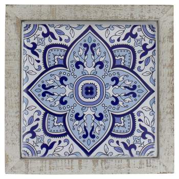 Raz Imports 9.75" Blue and White Floral Tile Wall Decor