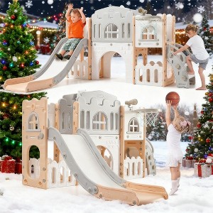 8-in-1 Toddler Playground Activity Set,Slide,Climber,Basketball Hoop,Tunnel,Telescope,Steering Wheel&Storage,Durable Indoor/Outdoor Play Equipment - 1 of 4