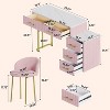VYNXARIA Velvet Upholstered Vanity Set with Chair - Makeup Table with 5 Large Drawers & Adjustable Storage, Marble-Look Top, Pink - 3 of 4