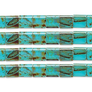 John Bead Miyuki Tila Beads 5x5mm (5.2g) 2-Hole TL4514V Turquoise with Brown Picasso Opaque - 1 of 1