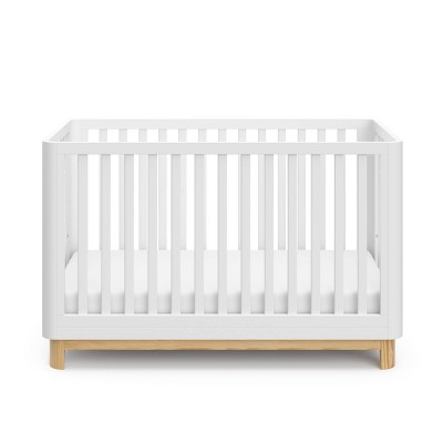 White and Natural 3-in-1 Convertible Crib with Rounded Posts