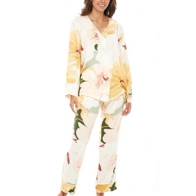 Adr Women's Floral Print Pajamas With Pockets, Button Down Pj Set Blue  White Floral X Large : Target