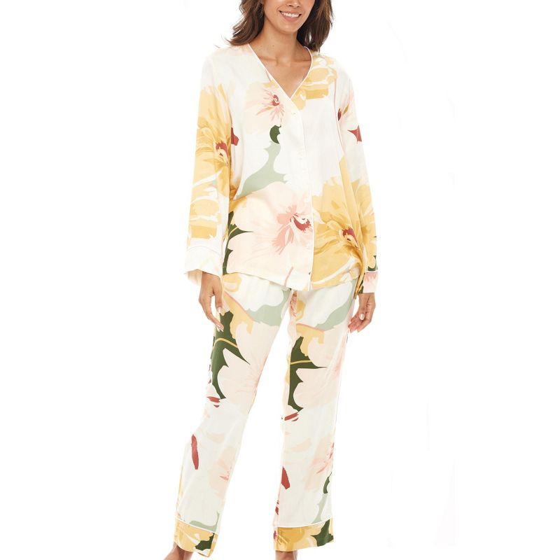 Women's Pajamas Lounge Set, Long Sleeve Top and Pants with Pockets, Viscose Pjs Floral Flowers, 1 of 7