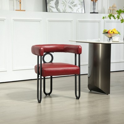 CENGHU Dining Chairs, Contemporary Designed PU Fabric Upholstered Barrel Side Chairs with Black Metal Legs, Round Kitchen Accent Chairs, Red