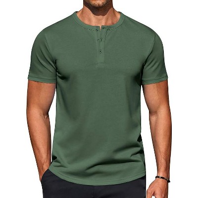 COOFANDY Maglietta Henley Uomo Maniche Corte - Leggera In Cotone Verde Militare XL