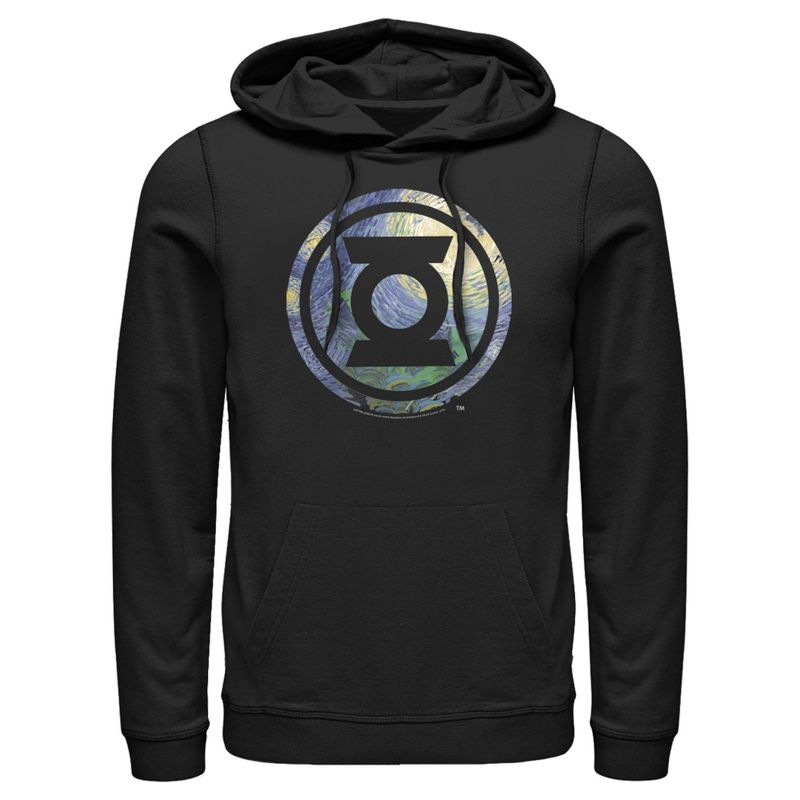 Men's Justice League Green Lantern Starry Night Logo Pull Over Hoodie, 1 of 4
