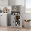 White Wooden Freestanding Storage Cabinet with Frosted Glass Doors & Adjustable Shelves, Floor Linen Cupboard for Bathroom, Kitchen, Living Room - 2 of 4