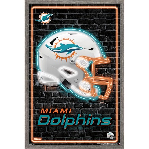 Trends International NFL Miami Dolphins - Neon Helmet 23 Framed Wall Poster  Prints Barnwood Framed Version 22.375 x 34