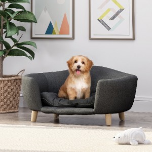 Lyngins Mid-Century Modern Dog Sofa Bed with Birch Legs and Plush Cushion, Elevated Dog Bed Frame for Small Dog (11–25 lbs), Pet Couch Bed - 1 of 4