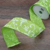 Northlight Green with White Floral Design Wired Craft Ribbon 2.5" x 10 Yards - 2 of 3