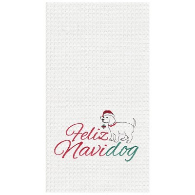 C&F Home Feliz Navidog Embroidered Waffle Weave Cotton Kitchen Towel