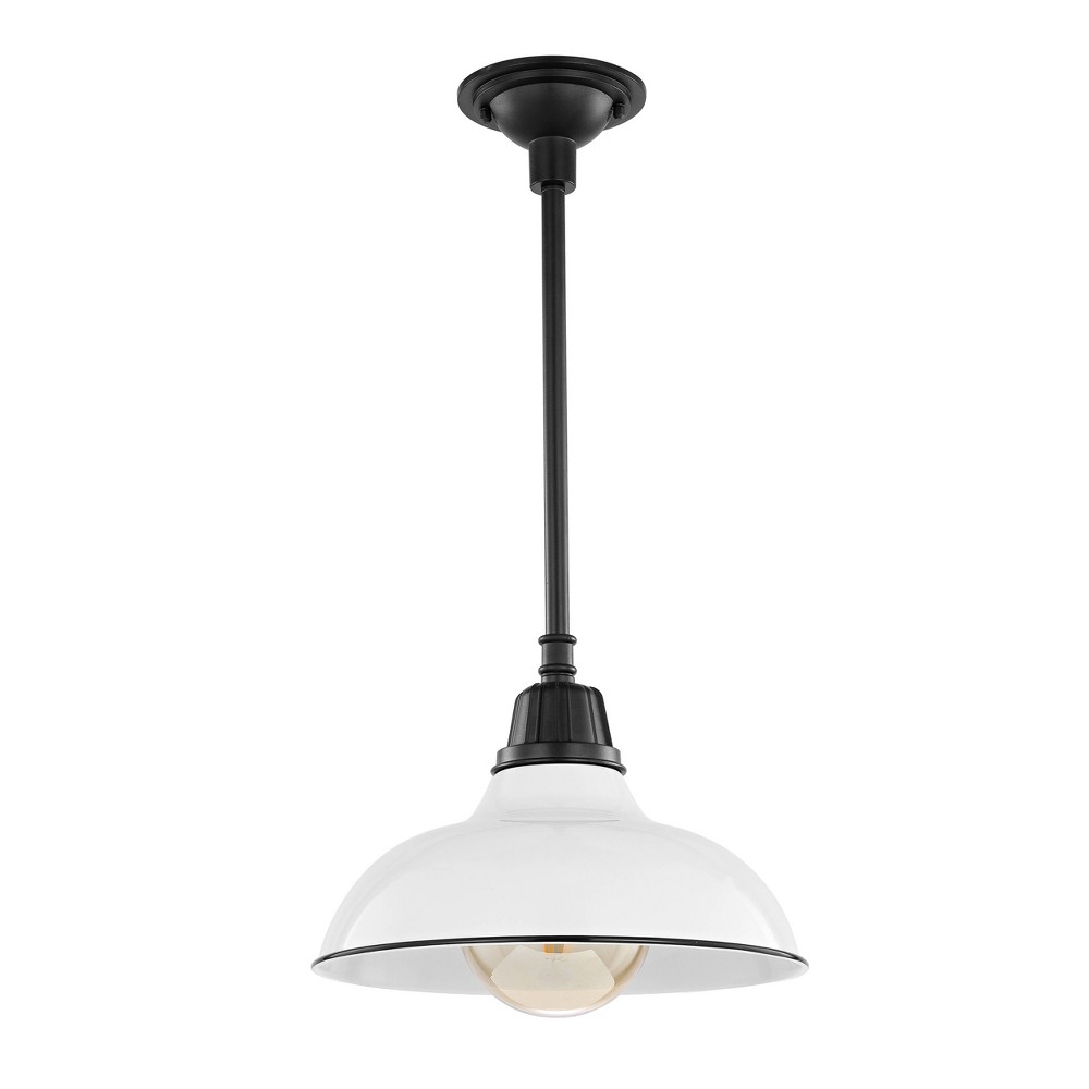 12.25" 1-Light Jasper Farmhouse Industrial Iron LED Pendant White - JONATHAN Y: Ceiling Lamp, Outdoor-Compatible