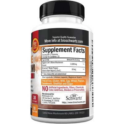 Organic Lion's Mane Mushroom Capsules with BioPerine, 90ct