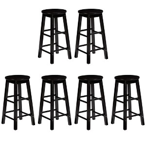 PJ Wood Classic Round Seat 29" Tall Kitchen Counter Stools for Homes, Dining Spaces, and Bars with Backless Seats & 4 Square Legs, Black (Set of 6) - 1 of 4