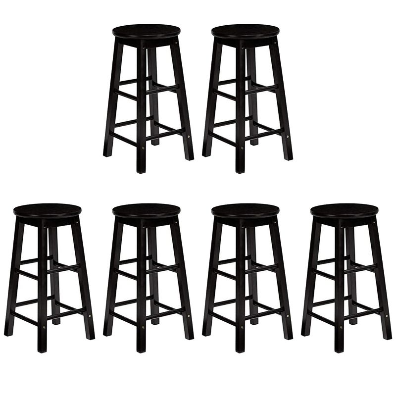 PJ Wood Classic Round Seat 29" Tall Kitchen Counter Stools for Homes, Dining Spaces, and Bars with Backless Seats & 4 Square Legs, Black (Set of 6), 1 of 7