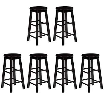 PJ Wood Classic Round Seat 29" Tall Kitchen Counter Stools for Homes, Dining Spaces, and Bars with Backless Seats & 4 Square Legs, Black (Set of 6)