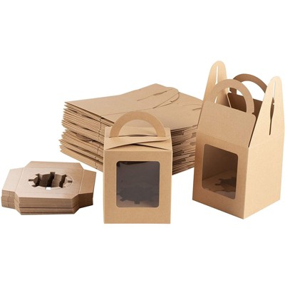 Juvale 50 Pack Kraft Paper Pastry Box & Take Out Container with Window for Bakery Cookie, Cupcake & Dessert, Brown, 6 x 6 in