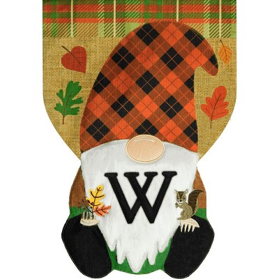 Fall Gnome Burlap Monogram Letter W Garden Flag 18" x 12.5" Briarwood Lane