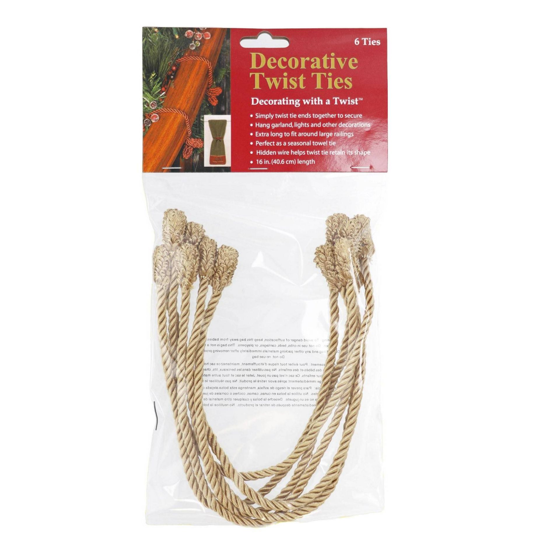 Haute Décor 6pk 16" Decorative Twist Tie Gold