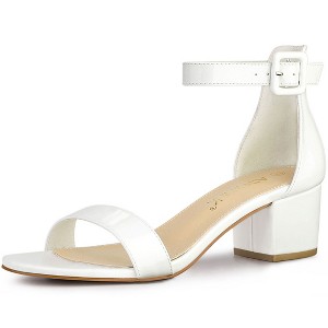 Allegra K Women's Open Round Toe Block Low Heels Ankle Strap Sandals - 1 of 4
