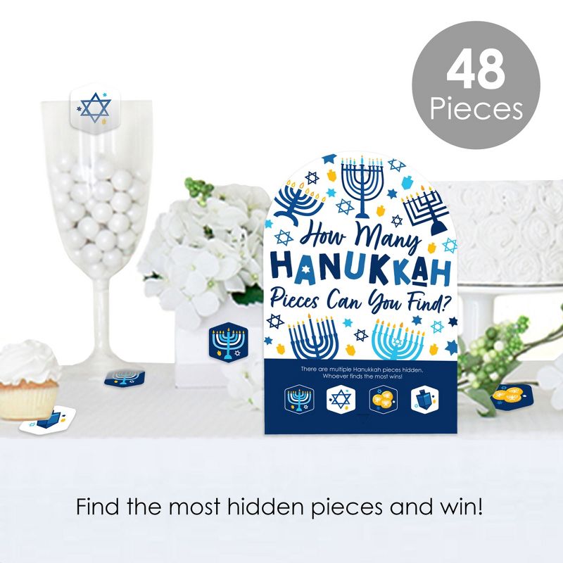 Big Dot of Happiness Hanukkah Menorah - Chanukah Holiday Party Scavenger Hunt - 1 Stand and 48 Game Pieces - Hide and Find Game, 2 of 9