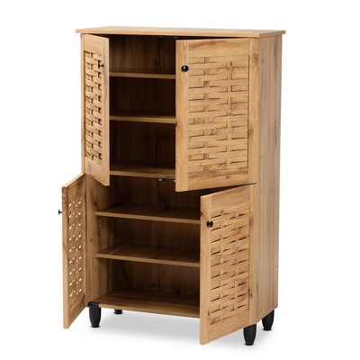 Winda Oak Brown 4-Door Wood Shoe Storage Cabinet