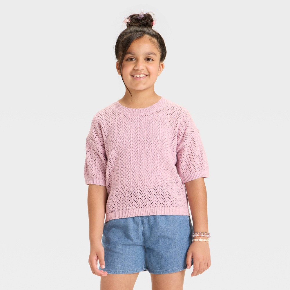 Girls' Short Sleeve Pullover Sweater - Cat & Jack™ Lavender S