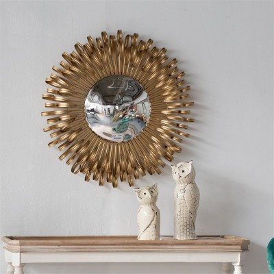 Sunburst Metal Decorative Mirror With Gold Finish,Boho Wall Decor Sun Mirror For Living Room Bathroom Entryway-The Pop Home