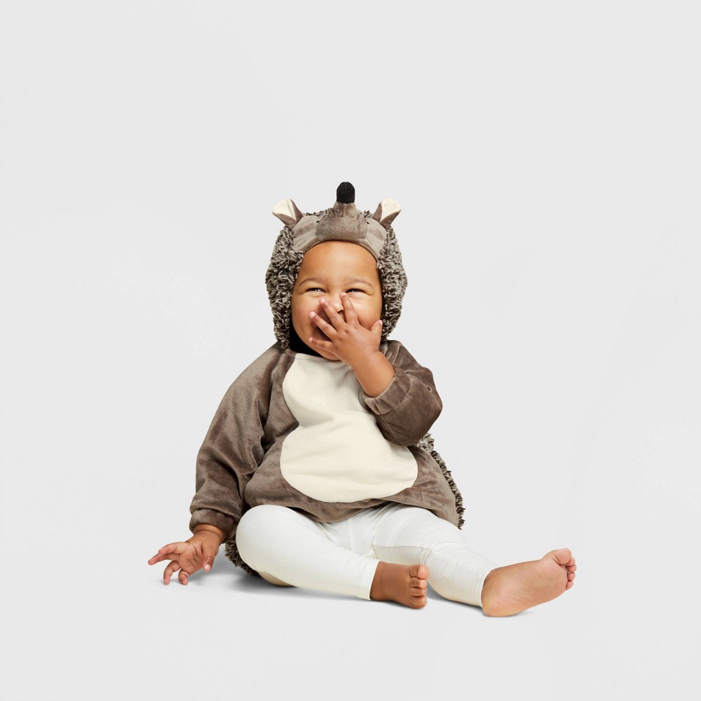 Baby Toddler Unisex Animal Themed Plush Hooded Pull Over with Attached Animal Spirit Hood (Taupe Hedgehog  12-18 Months)