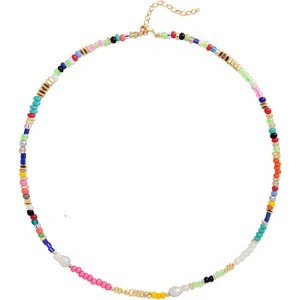 Handmade Boho Pearl Necklace Colorful Beads 18K Gold Plated Choker - 1 of 4