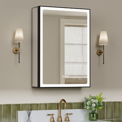 20"x28" Grand Bathroom Medicine Cabinet with LED Mirror, Recessed or Surface Mount, Defogger, Adjustable Shelves, Dimmable  BlackL
