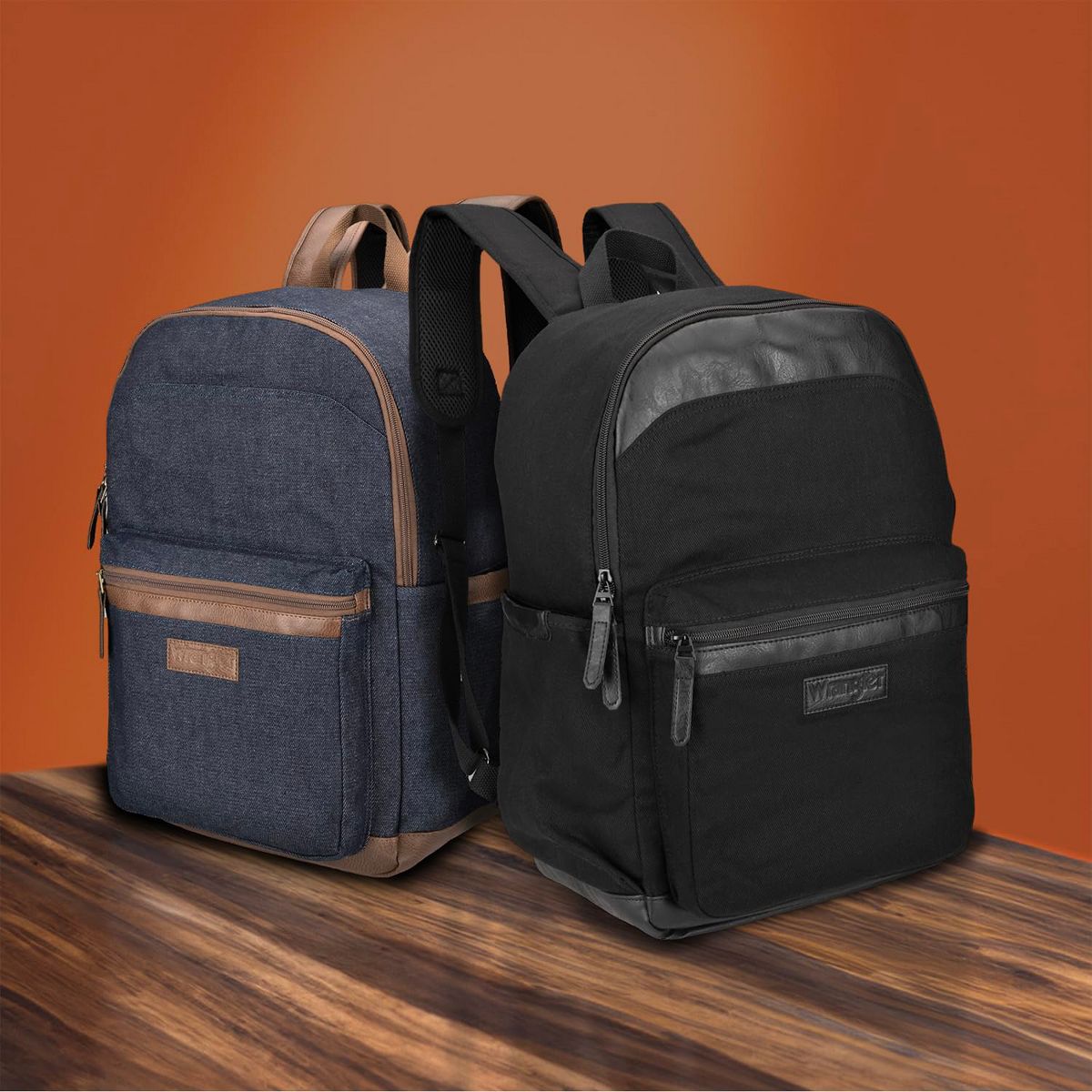 Wrangler Powell Denim Laptop Backpack for Adult Kid, Brand Logo Water-Resistant Casual Daypack for Travel School with Padded Laptop Notebook Sleeve - thumbnail 8