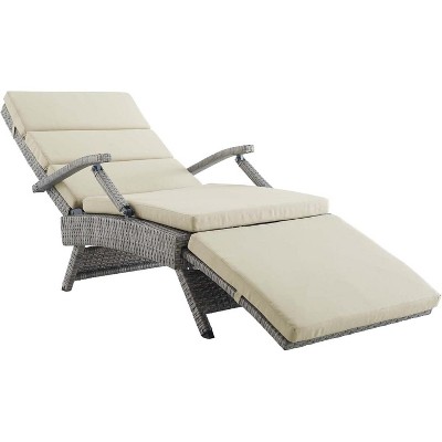 Modway Envisage Chaise Outdoor Patio Wicker Rattan Lounge Chair Light Gray Beige