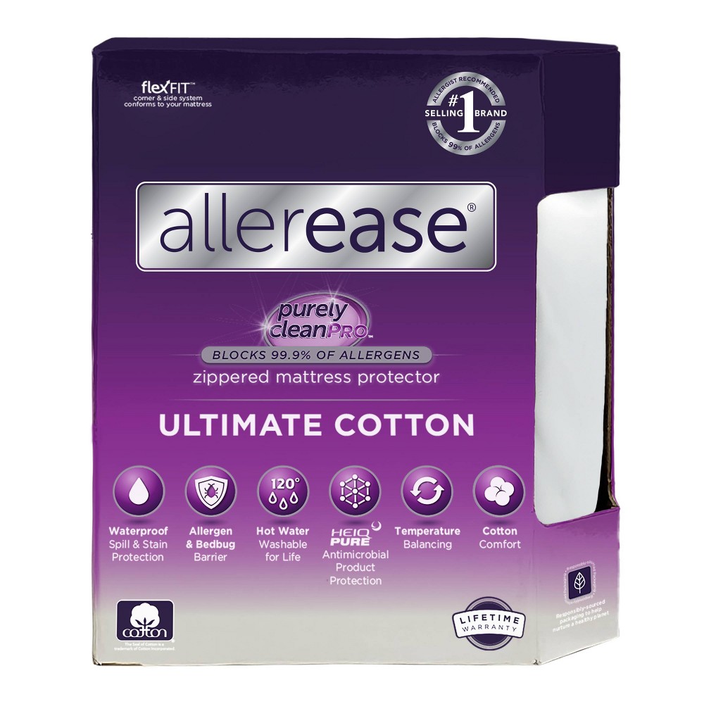 Photos - Mattress Cover / Pad Allerease California King Ultimate Cotton Waterproof Allergen and Bedbug Barrier Zippered Mattress Protector: Hypoallergenic