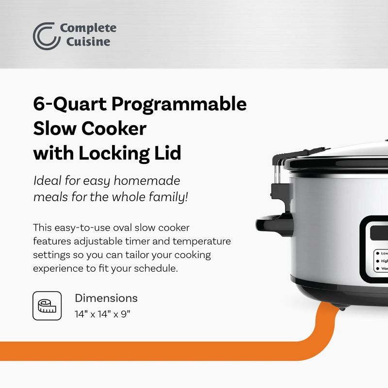 Complete Cuisine CC-6300PG-SS Digital 6-Quart Oval Slow Cooker, 2 of 7