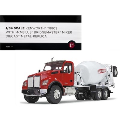 Kenworth T880S Truck with McNeilus Bridgemaster Cement Mixer Red and White 1/34 Diecast Model by First Gear