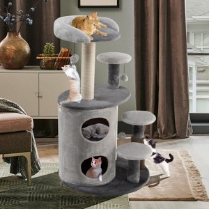 Angel Sar 40'' Cat Tree Tower with 2-Tier Condo, Multi-Level Activity Center with Cat Self-Groomer, Scratching Posts & Jingling Balls for Indoor Cats - 1 of 4