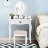 Tangkula Bathroom Vanity Wood Makeup Dressing Table Stool Set Jewelry Desk W/Drawer &Mirror White - 4 of 4