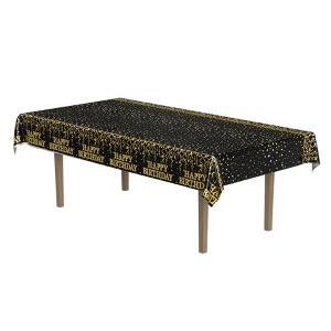 Beistle Metallic Happy Birthday table cover, 54" x 108", (2/Pkg) Multicolored - 1 of 4