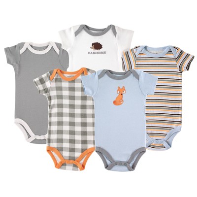 Image of Luvable Friends Baby Boy Cotton Bodysuits 5pk, Fox, 0-3 Months