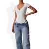 Anna-Kaci Women's Short Sleeve Sweetheart Neckline Bodysuit with Slim Fit and Stretch Fabric - 3 of 4