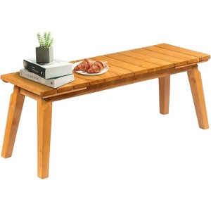 VINGLI Outdoor Wooden Bench, 46” 2-Person Backless Dining Bench, Weatherproof Outdoor Patio Bench for Porch Entryway Garden (1, Teak) - 1 of 4