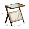 Zeus & Ruta Brown Boho Rattan & Bamboo Side Table with Glass Top - 3 of 4