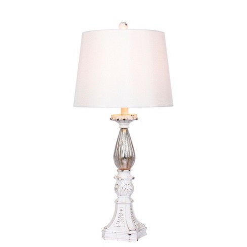 Distressed Filigree Candlestick, Antique White Table Lamp