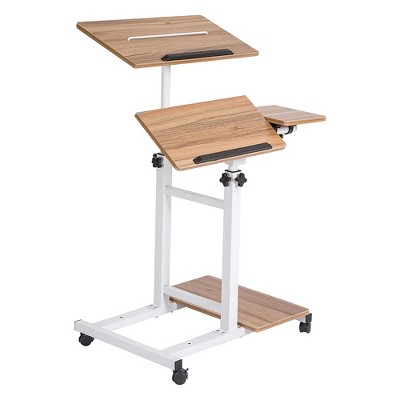 SDADI S092WFDT Mobile Standing Desk Sofa DeskTable 3 in 1 Multifunctional Desk with Monitor Lock &PC Case Shelf, Dark Grain
