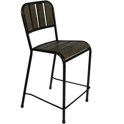 Cole Reclaimed Solid Wood Counter Chair in Brown with Black Metal Frame