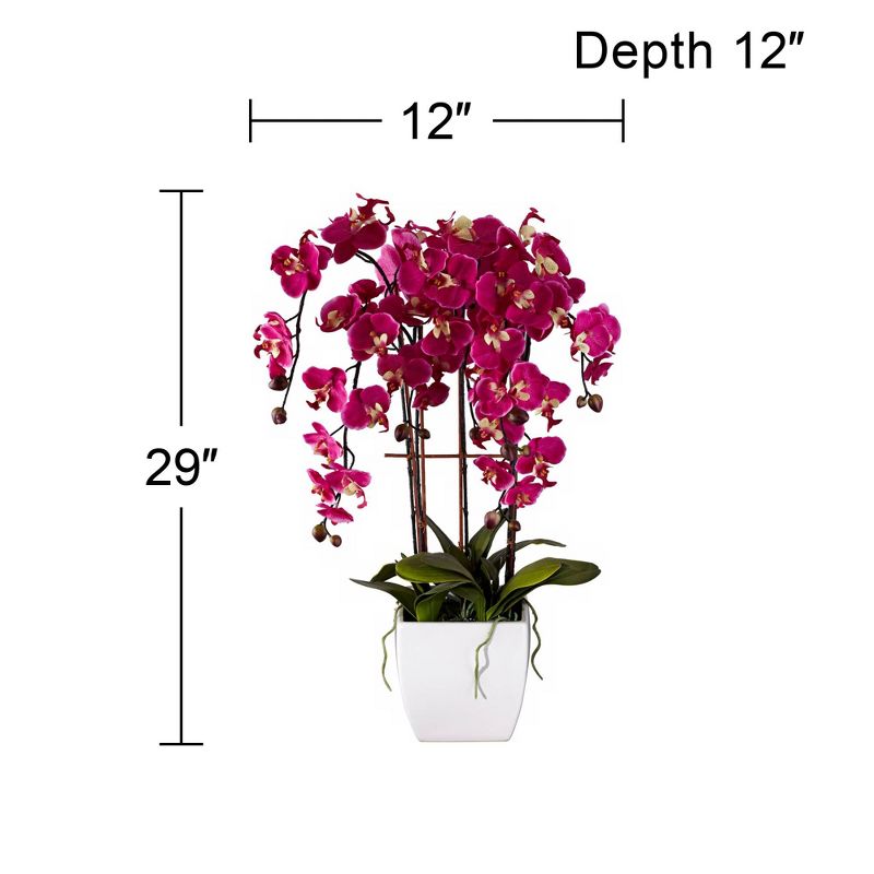 Dahlia Studios Potted Faux Artificial Flowers Realistic Purple Fuchsia Orchid in White Ceramic Pot for Home Decoration 29" High, 4 of 6