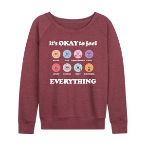 Women's - Instant Message - Its Okay To Feel Everything Lightweight French Terry Wide Neck Long Sleeve Graphic Shirt - 1 of 4
